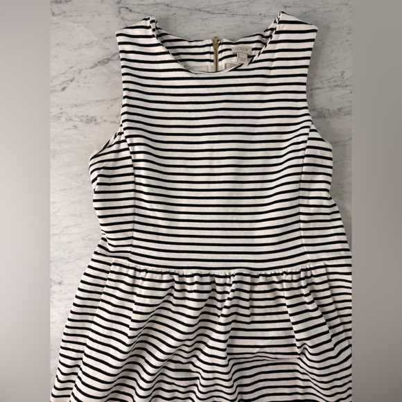 J. Crew Factory Striped Pleated Ponte Dress Zip Back Sz L Black & White Stripe - Picture 5 of 10